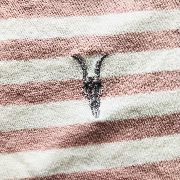 All Saints Logo Embroidered Striped T Shirt in Soft Pink - Picture 3 of 9